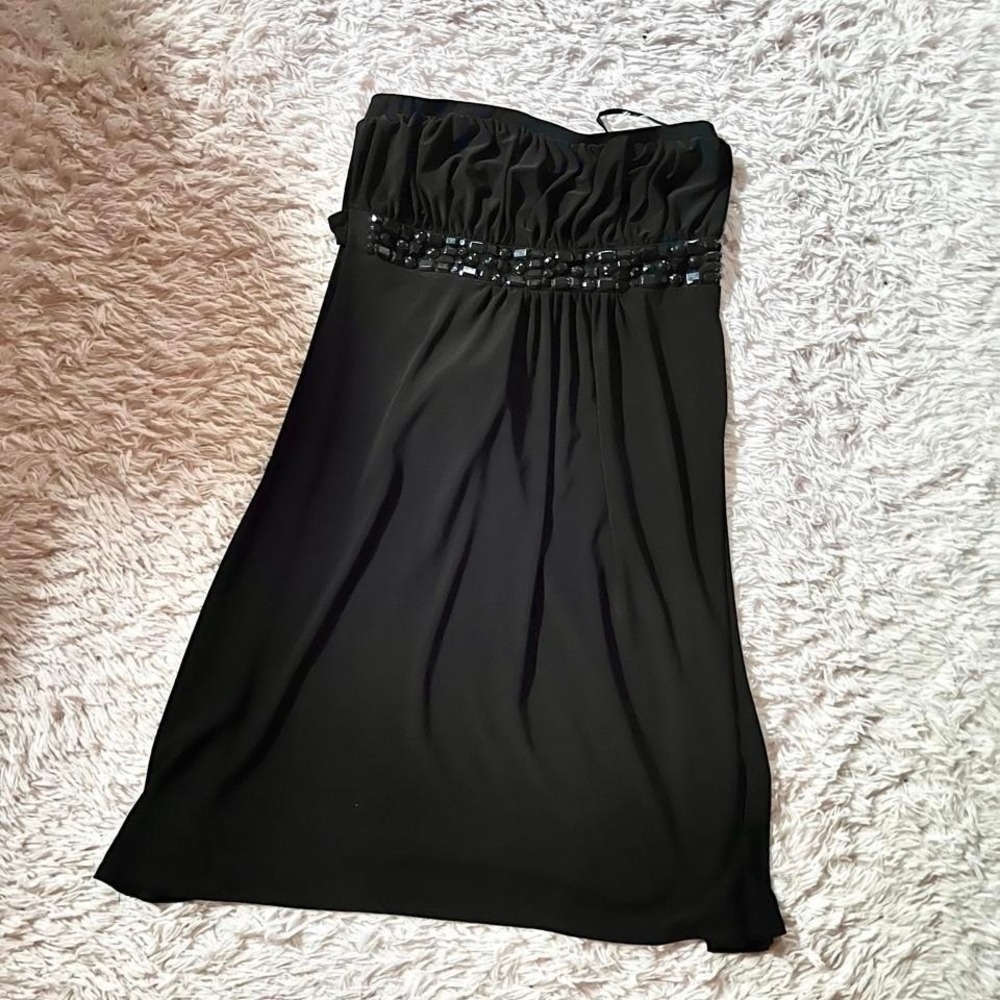 Vintage 90s Grunge Whimsygoth Slinky Beaded Strapless Dress Womens S Gothic Dark